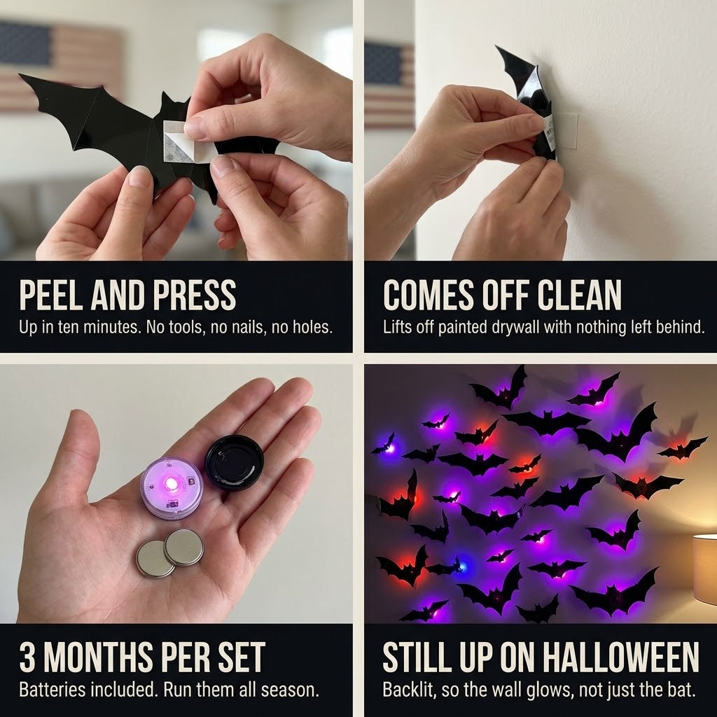 NIGHTFALL Glow Bats - 3D LED Color-Changing Wall Bats