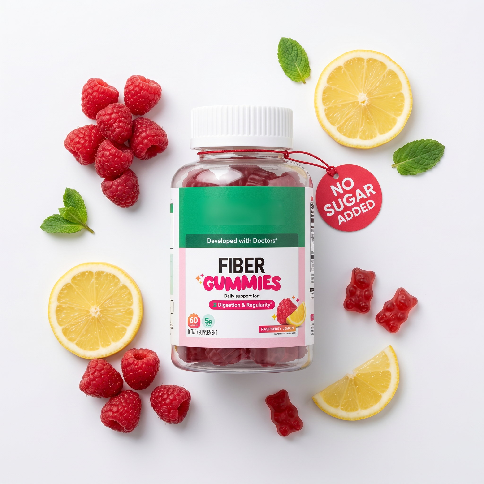 GoBottom raspberry-lemon fiber gummies flatlay